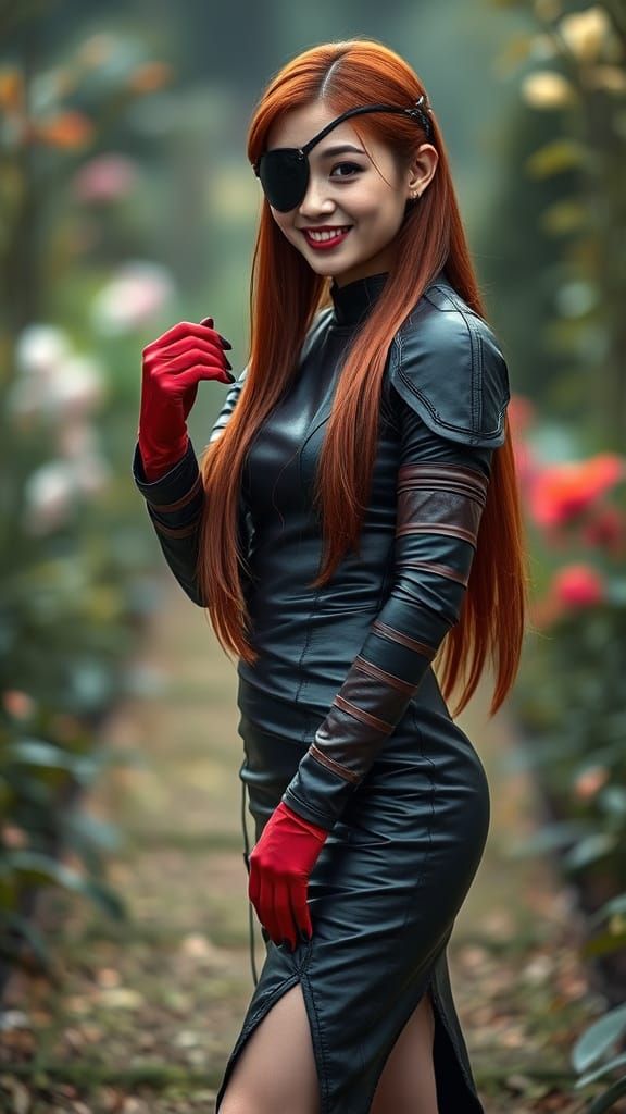 Mystical Asian Enchantress in Dark Cherry Armor