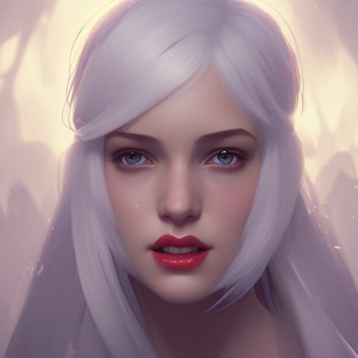 Snow White Hair Girl Portrait in Art Nouveau Style