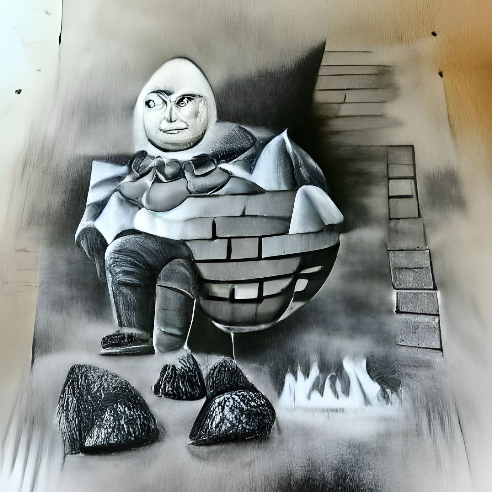 Humpty Dumpty in Charcoal Drawing