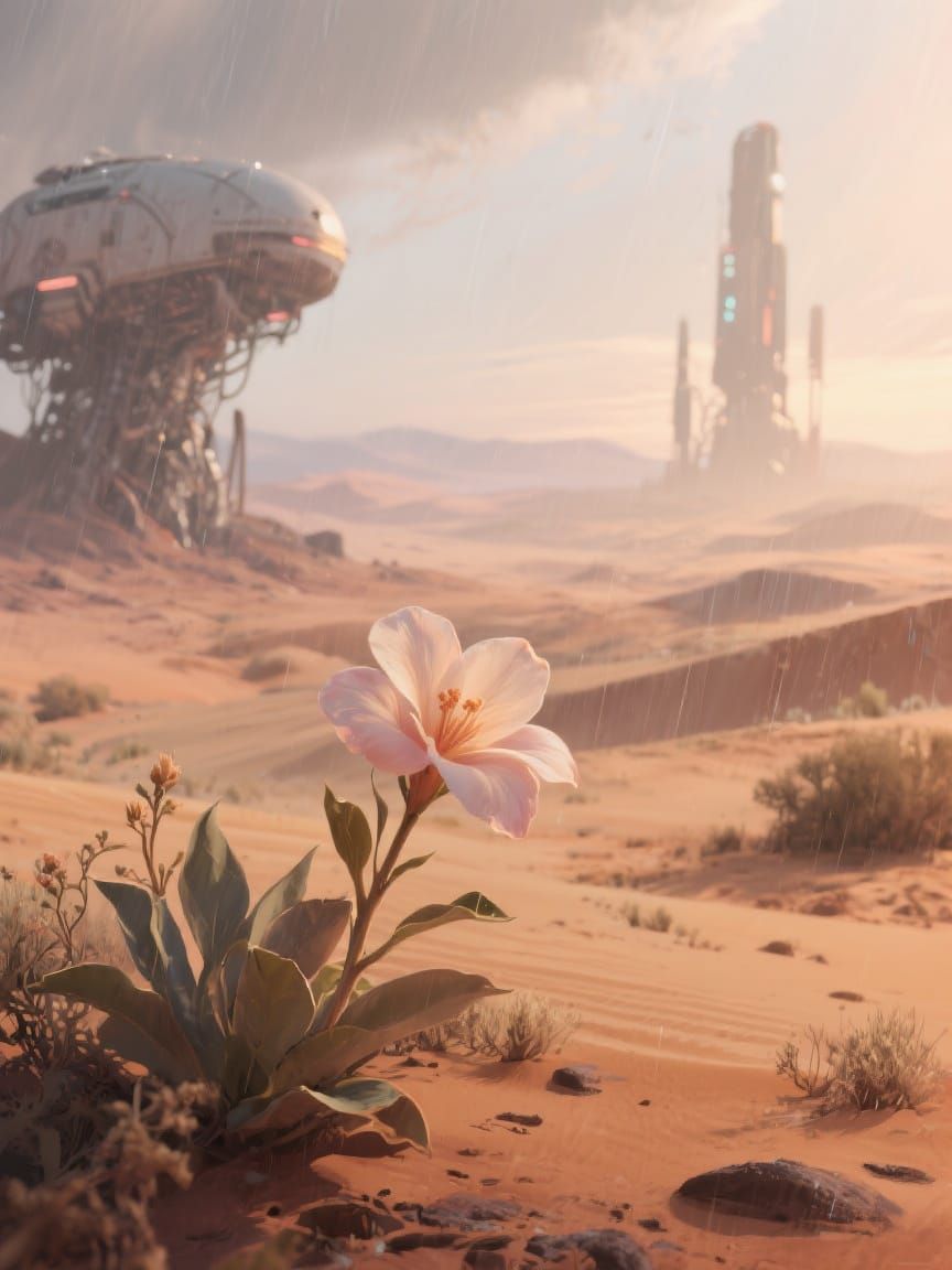 Desert Rose in Eerie Sci-Fi Landscape