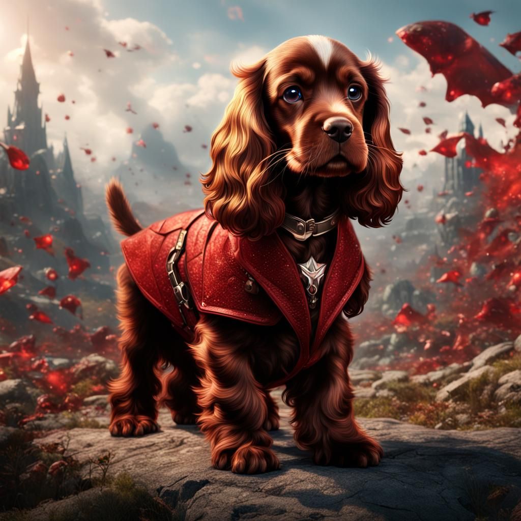 Scarlet Witch Cocker Spaniel Puppy: Detailed Matte Painting