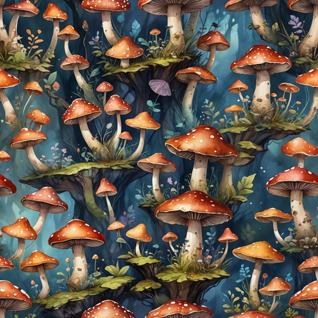Fairy Mushrooms with Watercolour Background: Detailed Matte ...