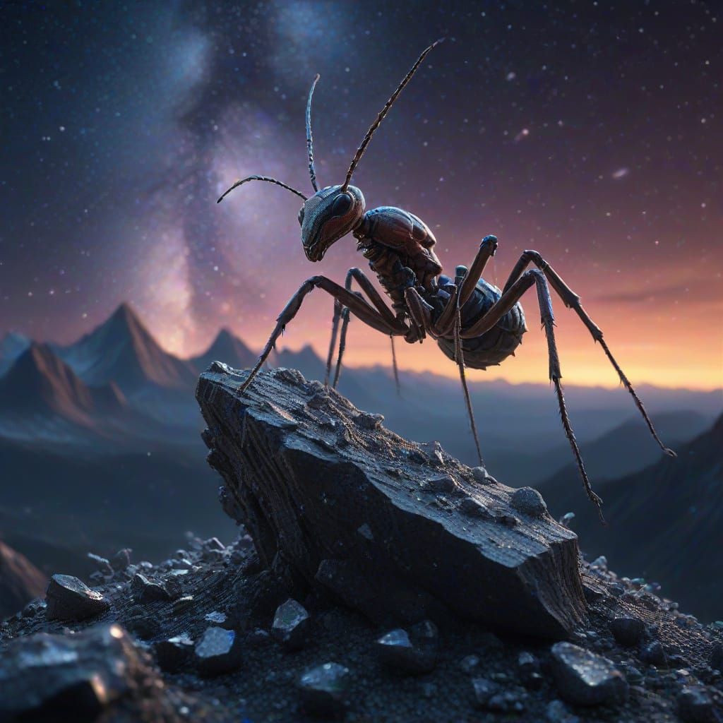 Colossal Diamond Ant on Crystalline Peak in Nebula