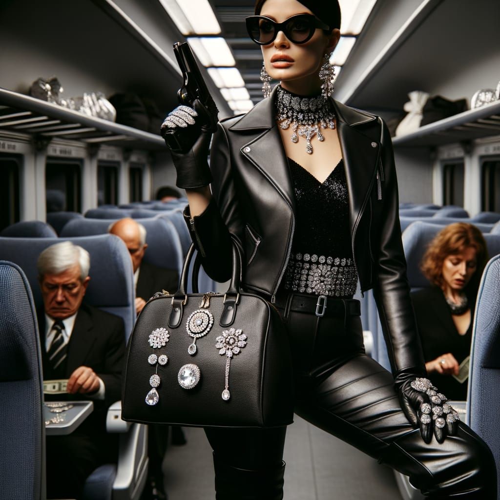 Sharp Woman in Black Leather Ensemble Commands Train Passeng...