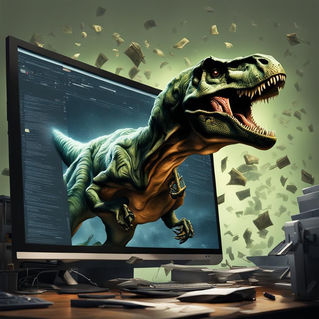 Sinister T-Rex Breaks Through Computer Screen