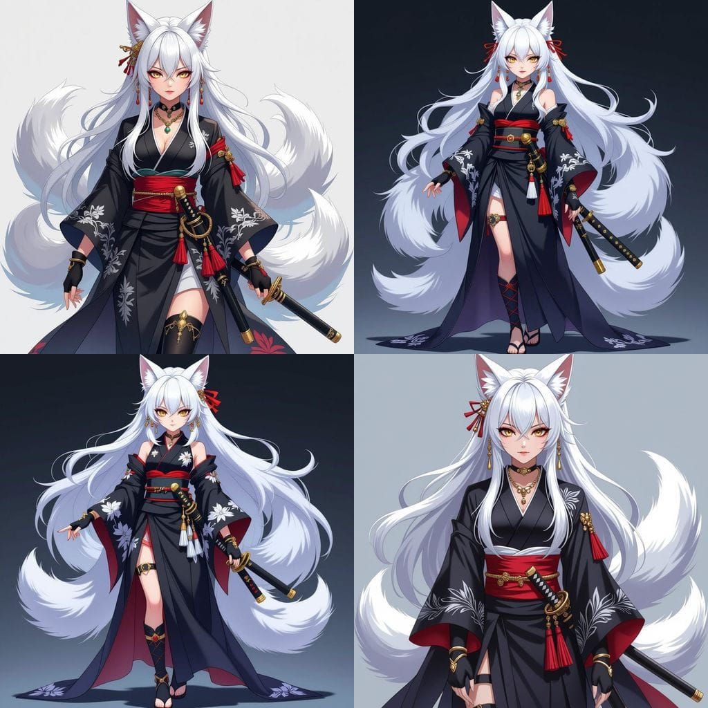 Anime Kitsune Admiral with White Hair and Golden Eyes