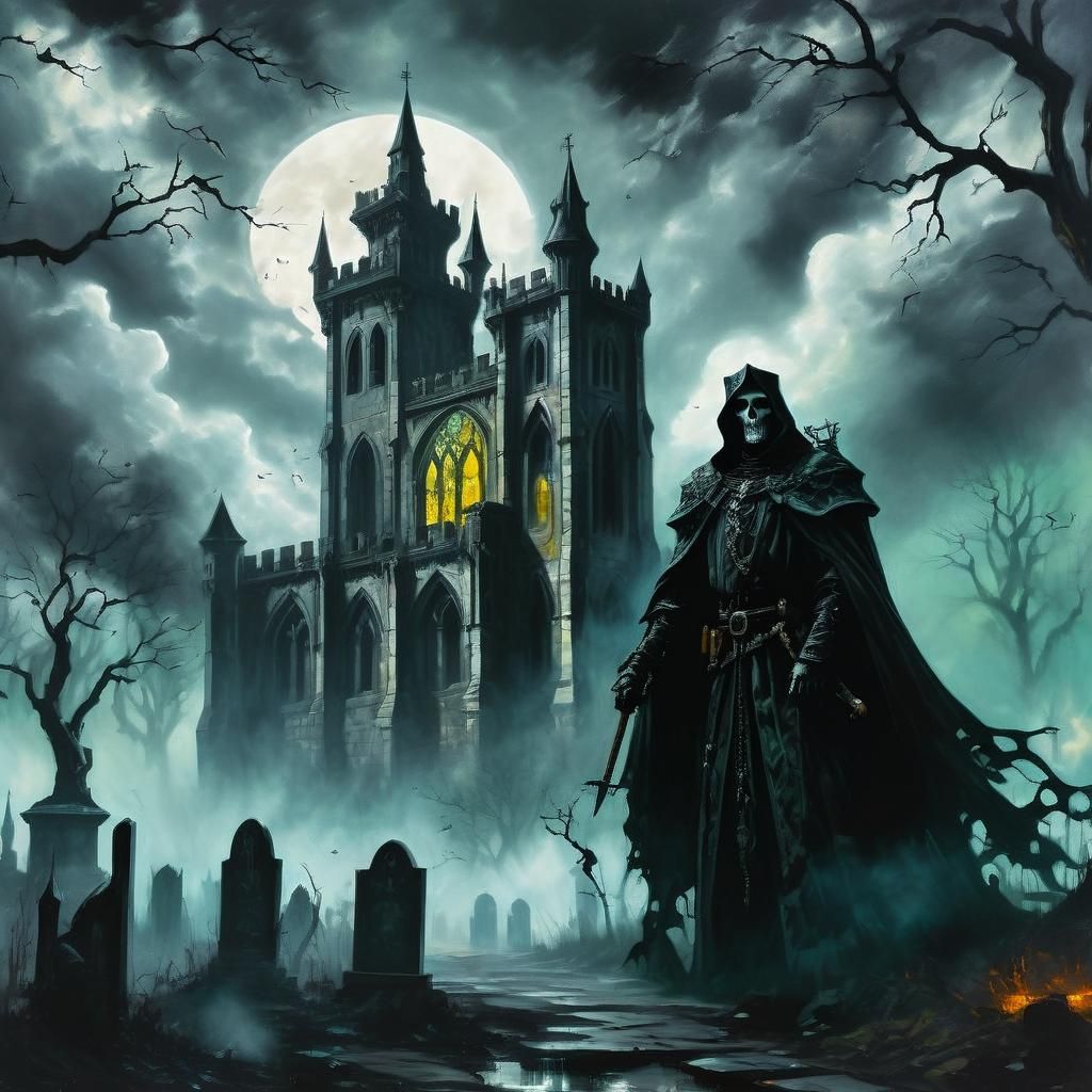 An intricate drawing of a medieval gothic castle