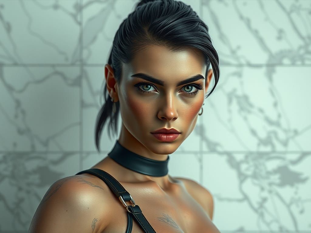 Stoic Woman in Marble, Cyberpunk 3D Render