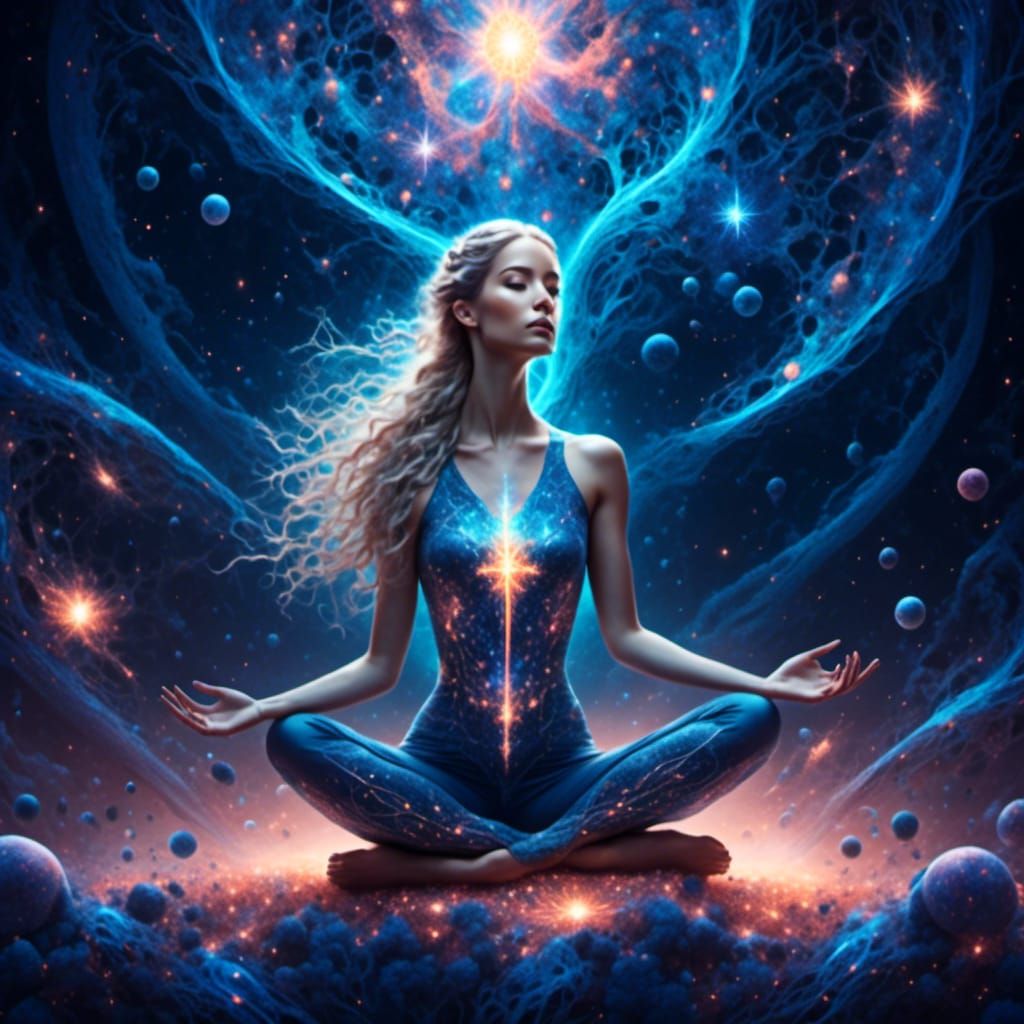 Cosmic Meditation: Scandinavian Woman in Galaxy
