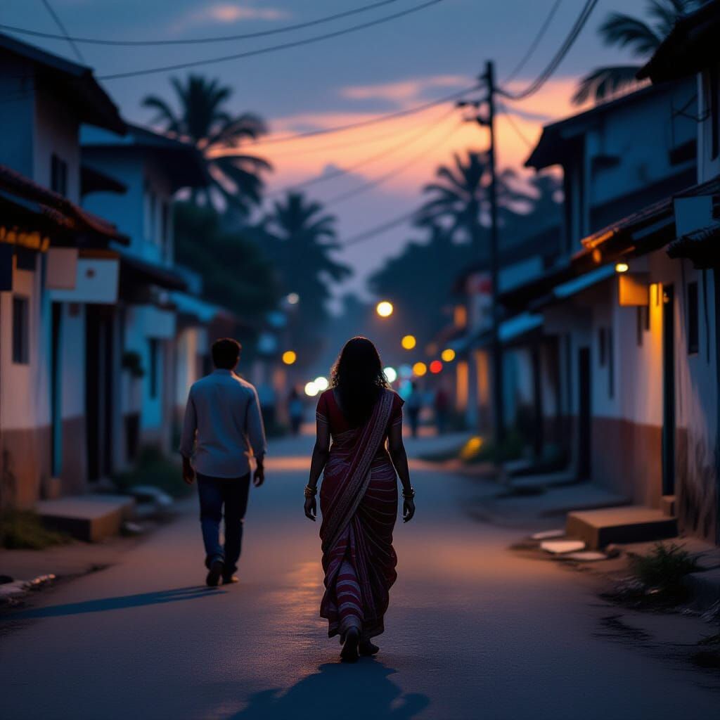 South Indian Street Scene at Dusk: A Quiet Encounter
