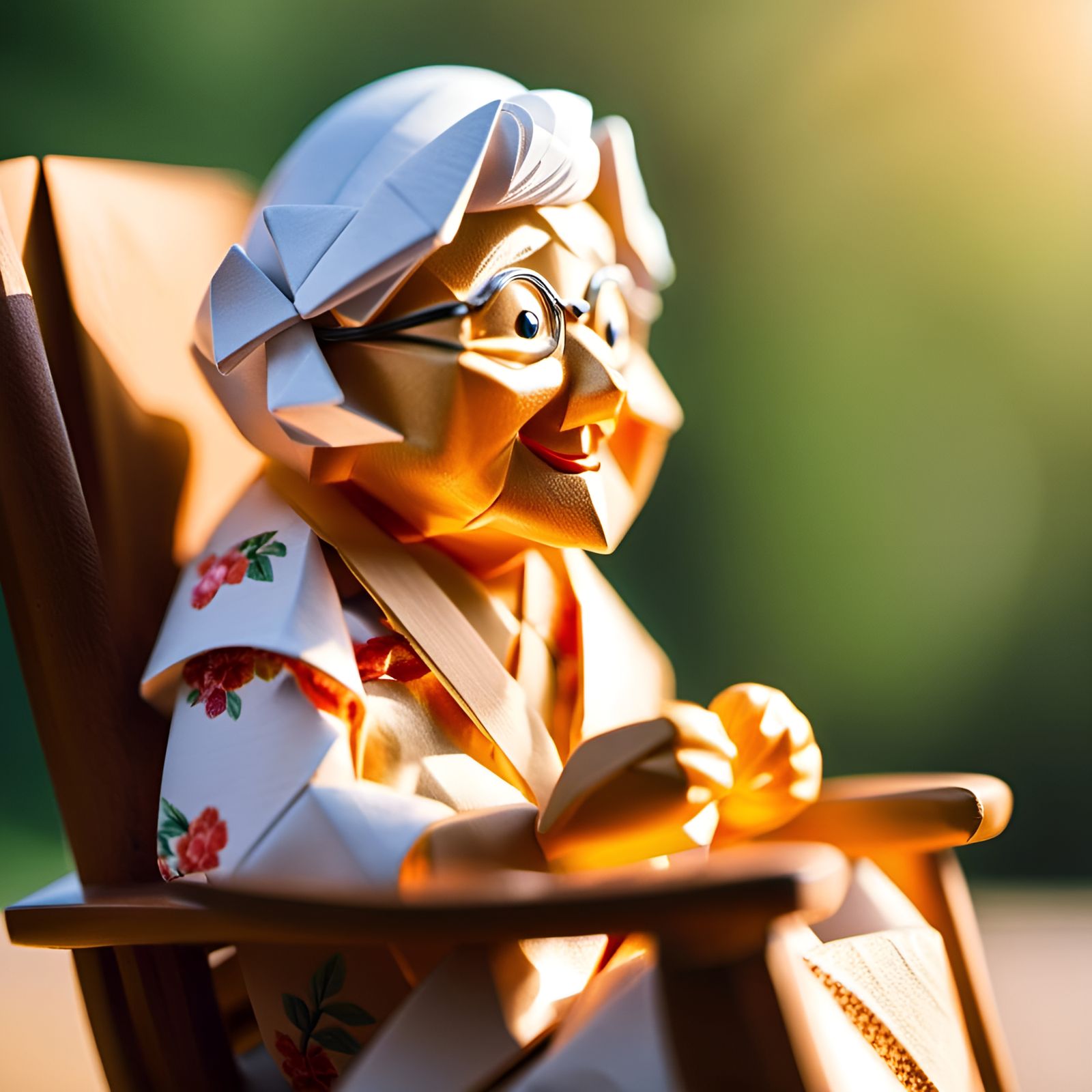 Adorable Origami Grandma in Sunny Setting