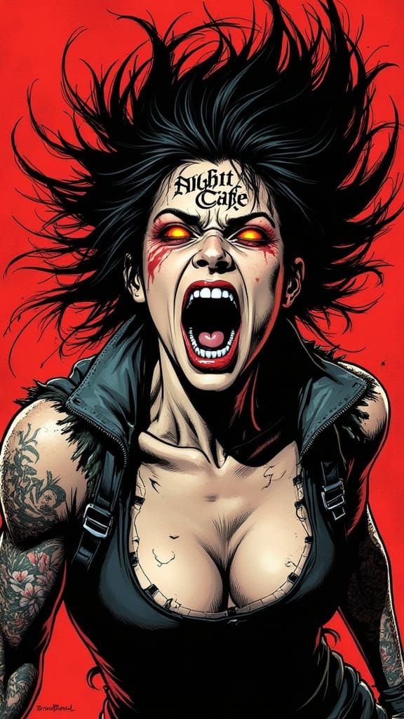 Rage-Soaked Anti-Heroine Screaming in Comic Style