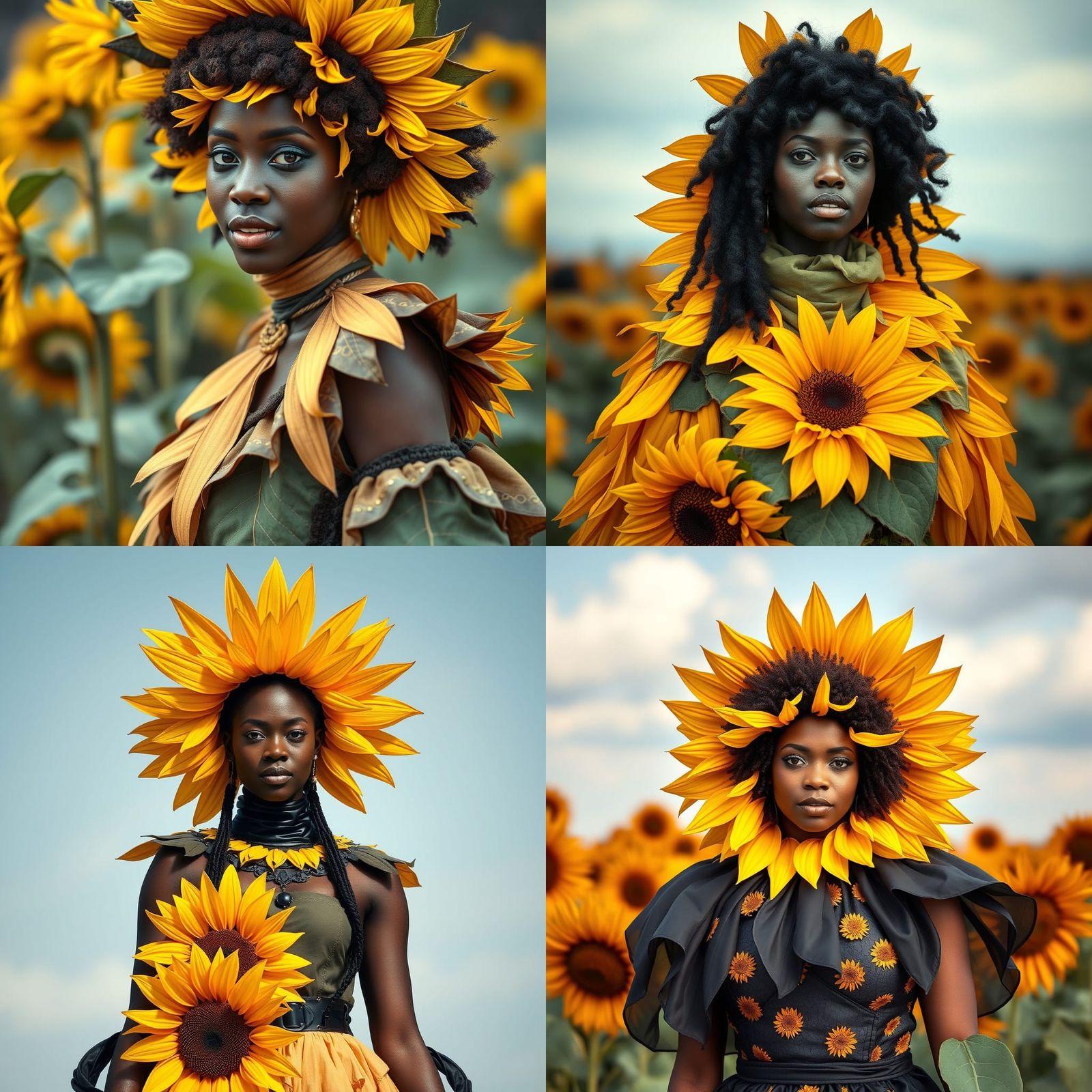 African-American  person in a gorgeous realistic Black Sunfl...