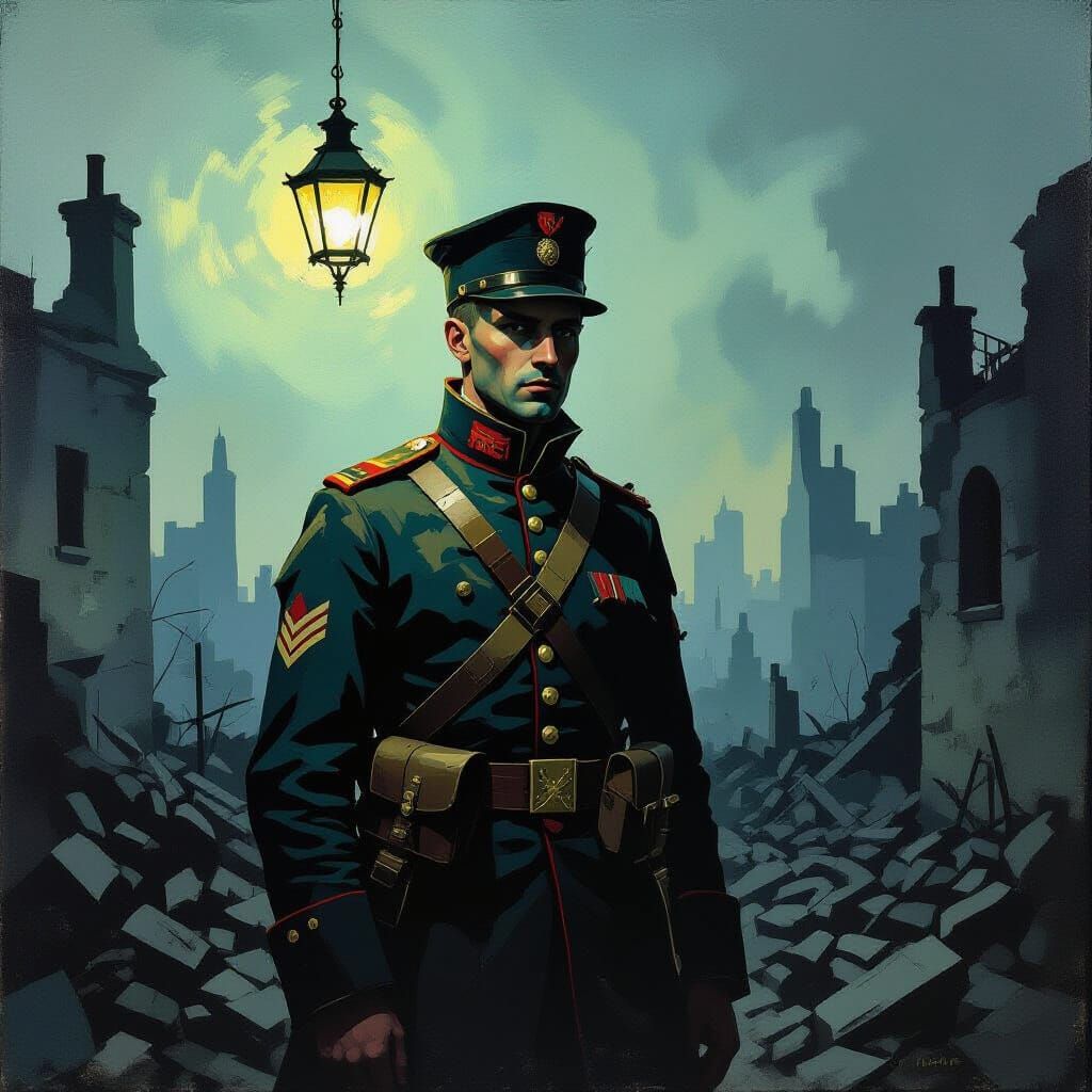 Weary Soldier in Ruins: Cubist Surrealism