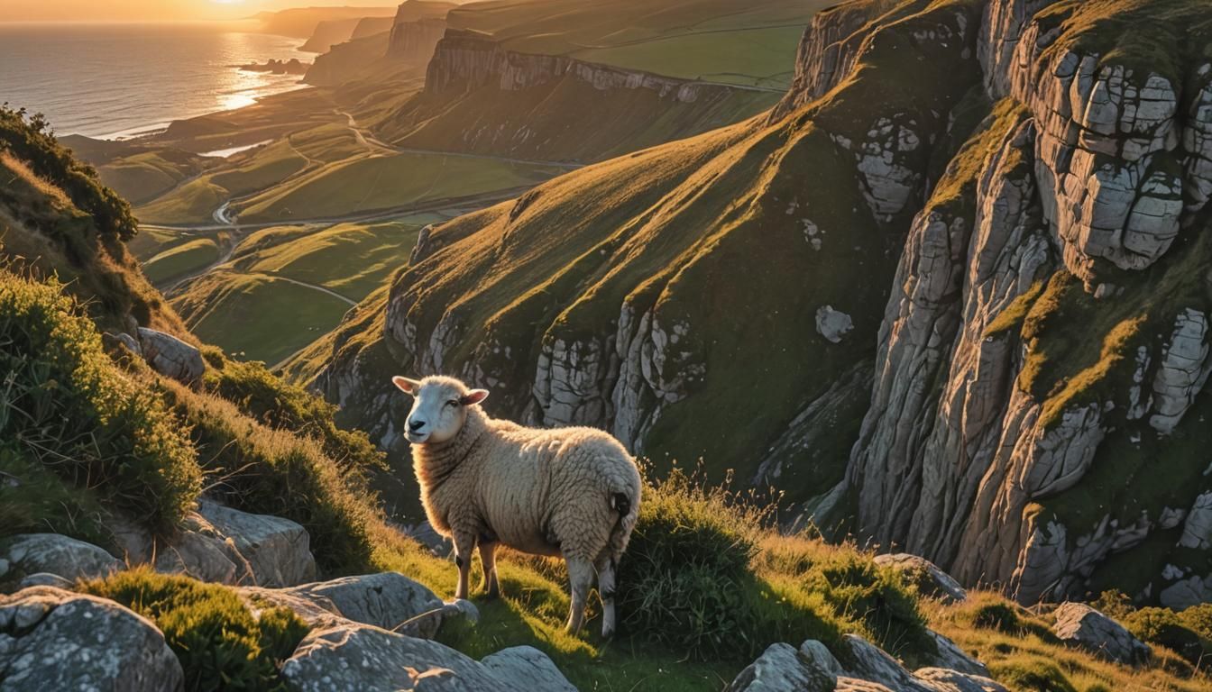 Lost Sheep at Sunset in the Cliffs