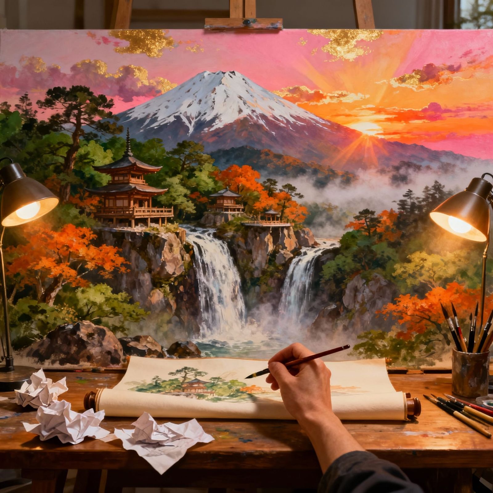 Japanese Landscape Painting in Progress
