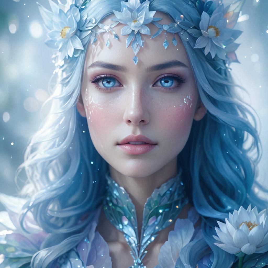 Fae Woman in Lotus Gown: Anime-Inspired 3D Art