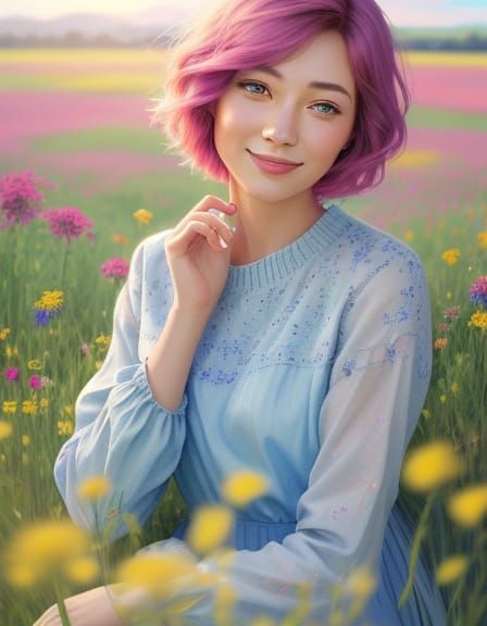 Joyful Young Woman in a Field of Wildflowers