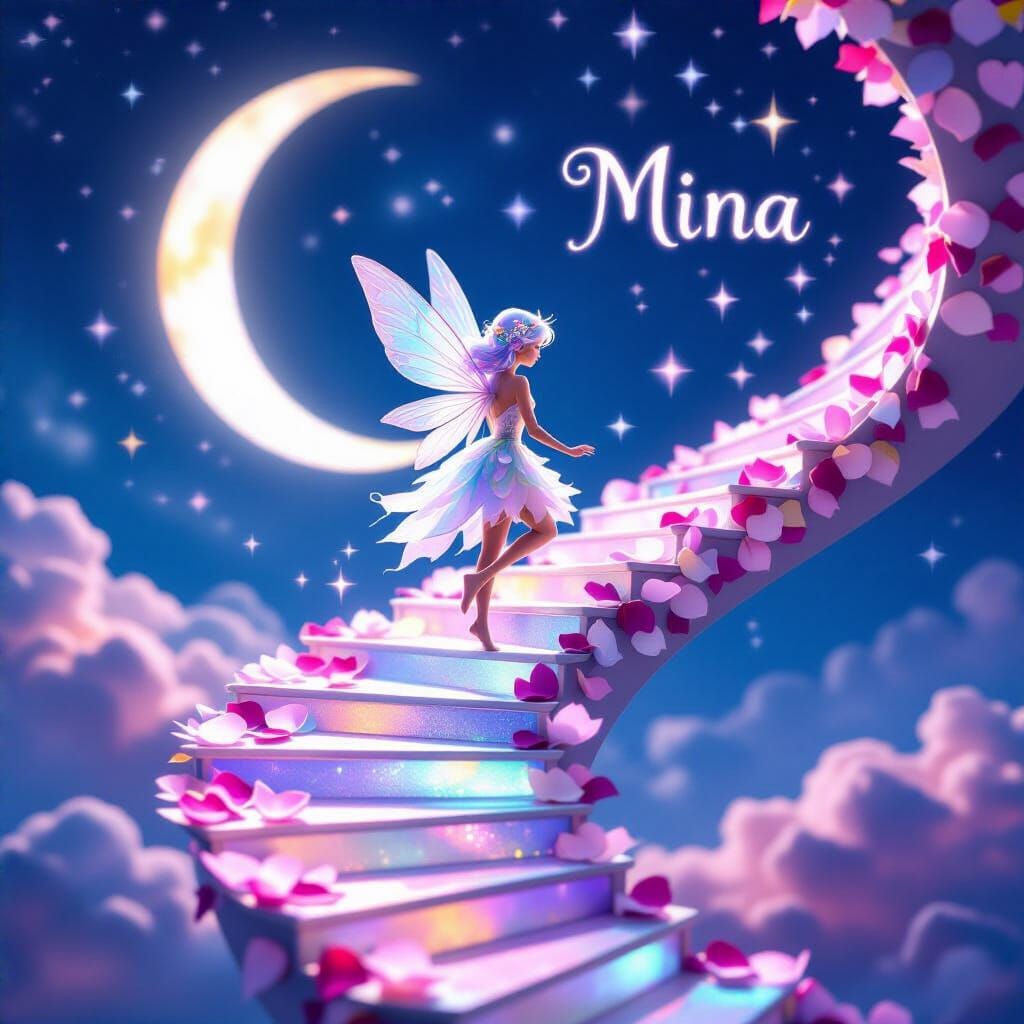 Fairy Ascending Iridescent Staircase to Moon Castle