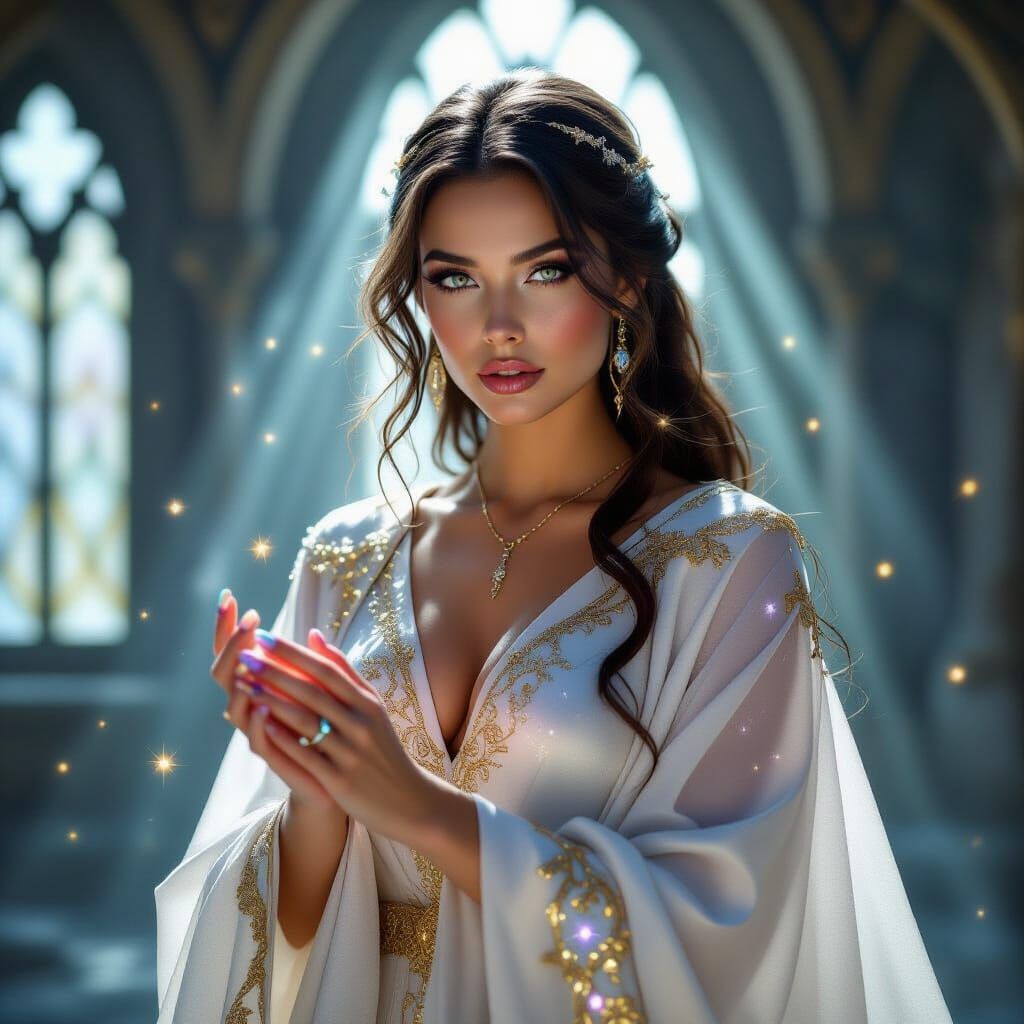 Photorealistic Sorceress in Starlight Robes