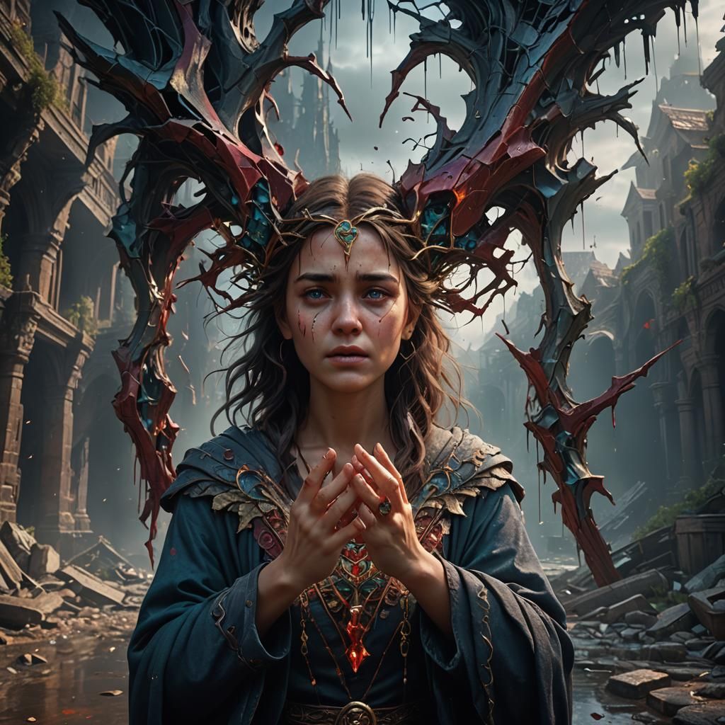 Woman with Broken Heart: Detailed Fantasy Art