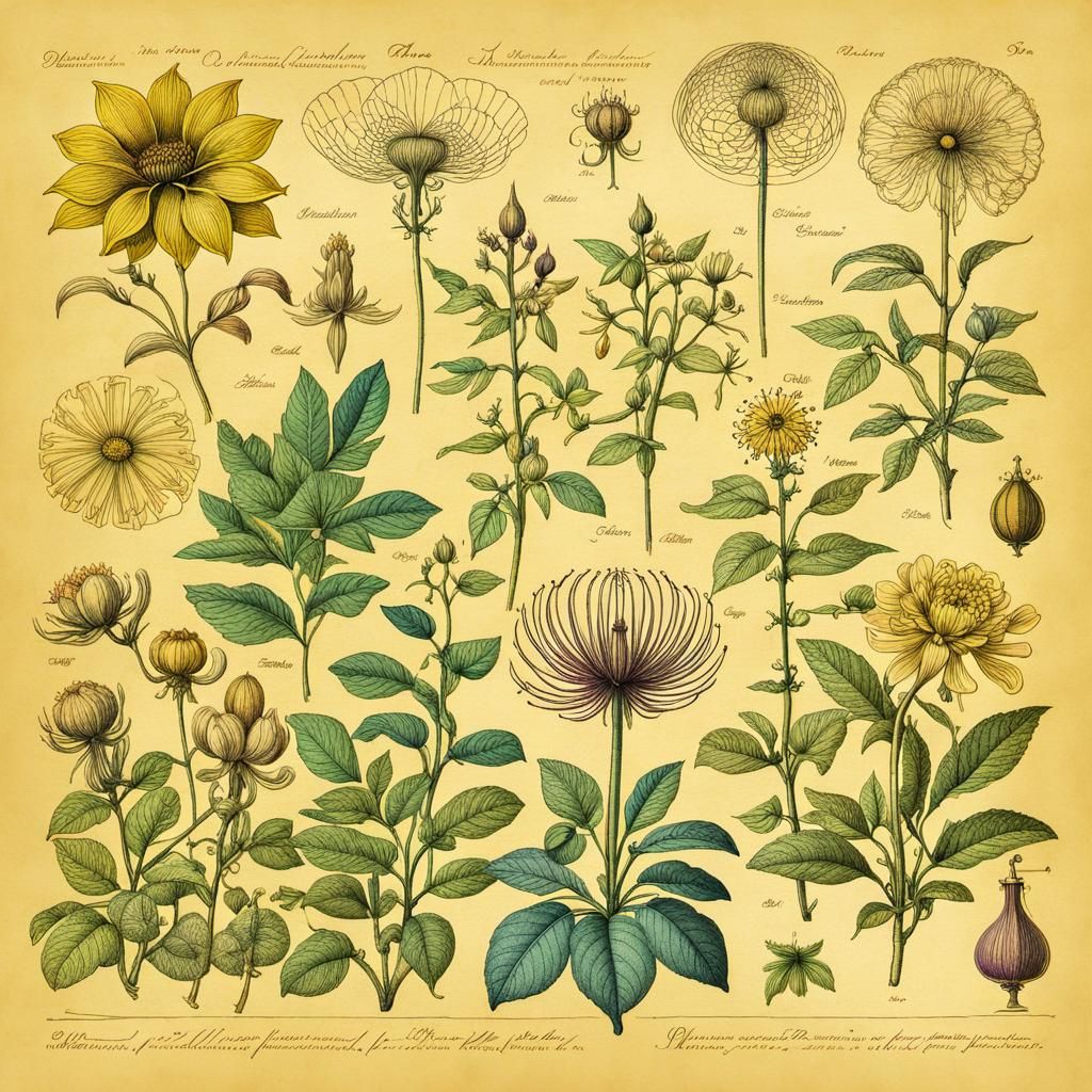 Botanical Ink Drawings in Leonardo da Vinci Style