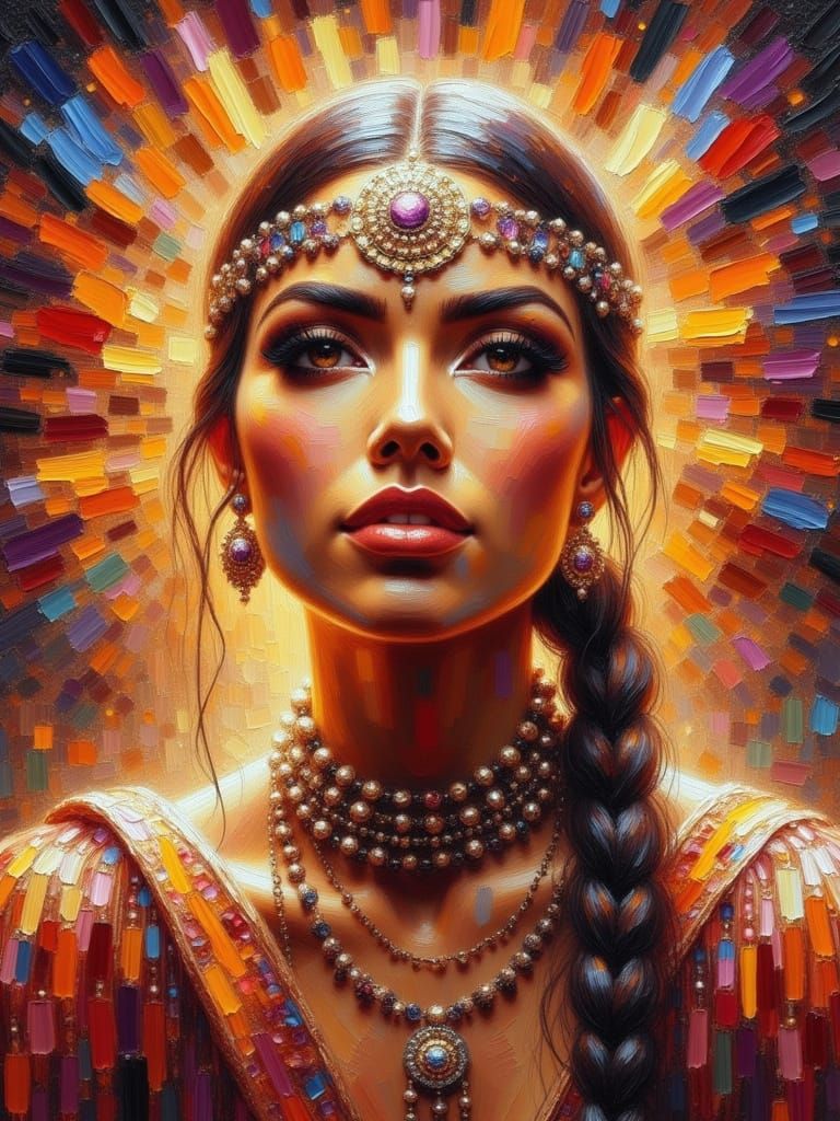 Ethereal Native American Woman in Impasto Style