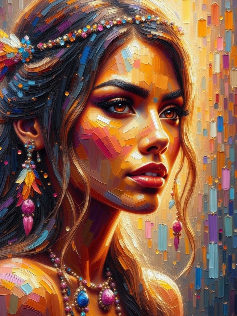 Ethereal Native American Woman in Impasto Style