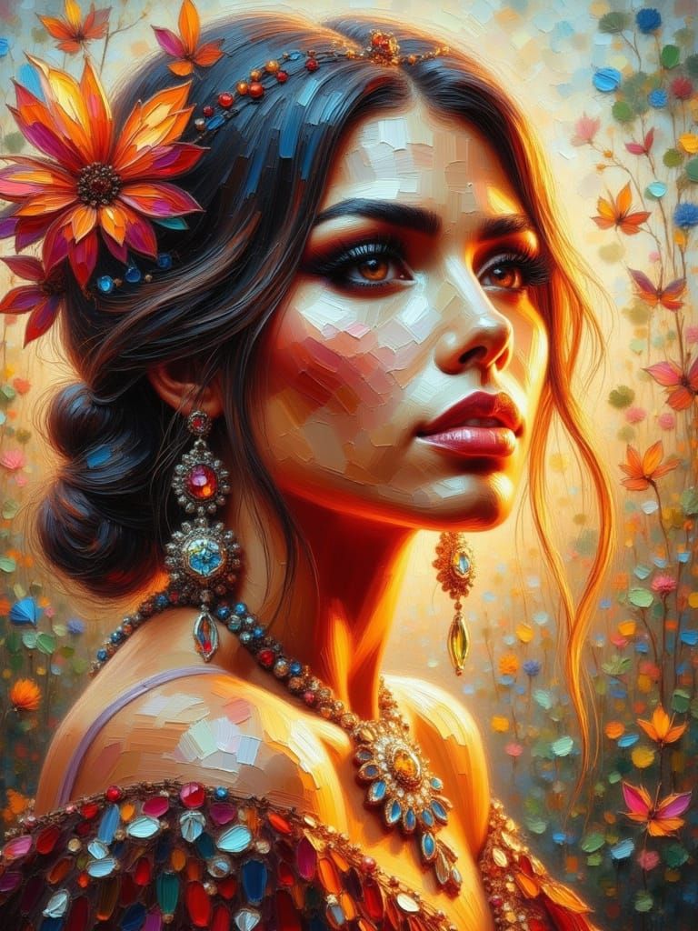 Native American Woman in Ethereal Impasto Style