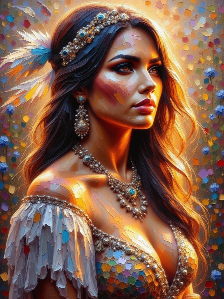 Ethereal Native American Woman in Impasto Style