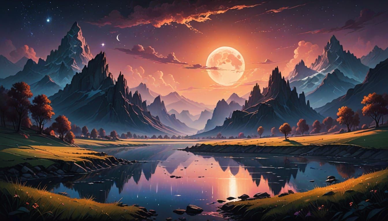 Ethereal Landscape Under a Celestial Moon