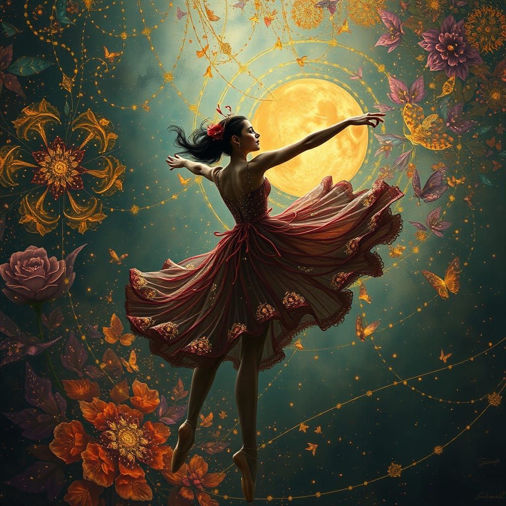 Vibrant Metaphysical Ballerina in Stunning Pointillism Style