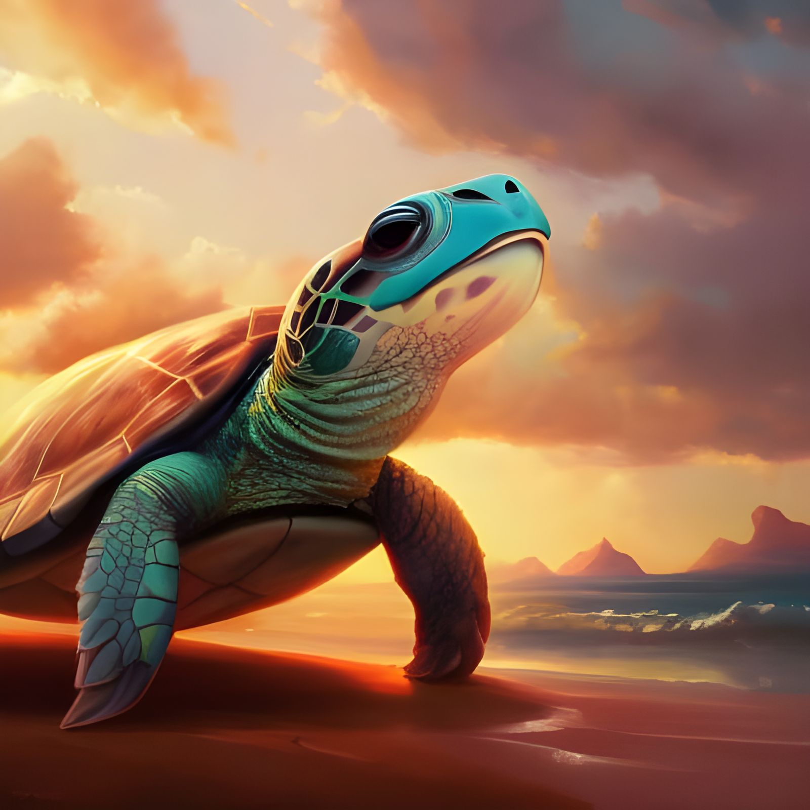 Turquoise Turtle in Oil Painting Style