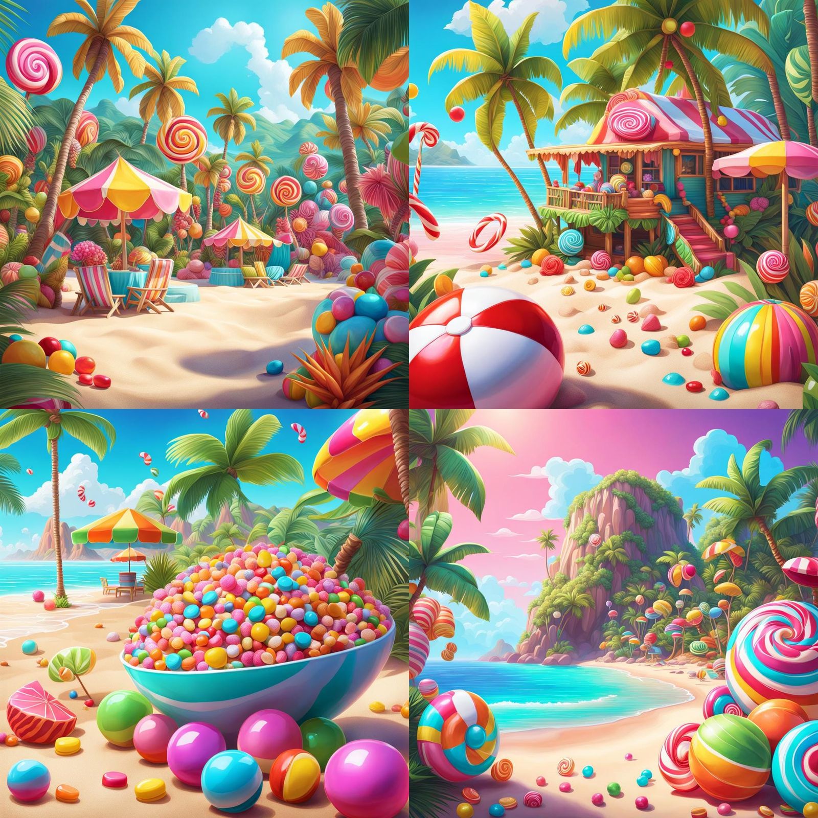 Candy Art Tropical Beach: Hyperrealistic Digital Illustratio...