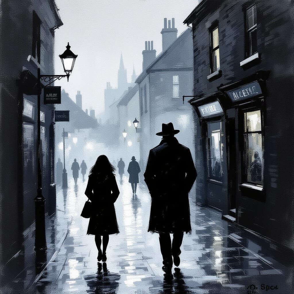 Monochrome Alley Portrait in Lowry's Stick-Figure Style