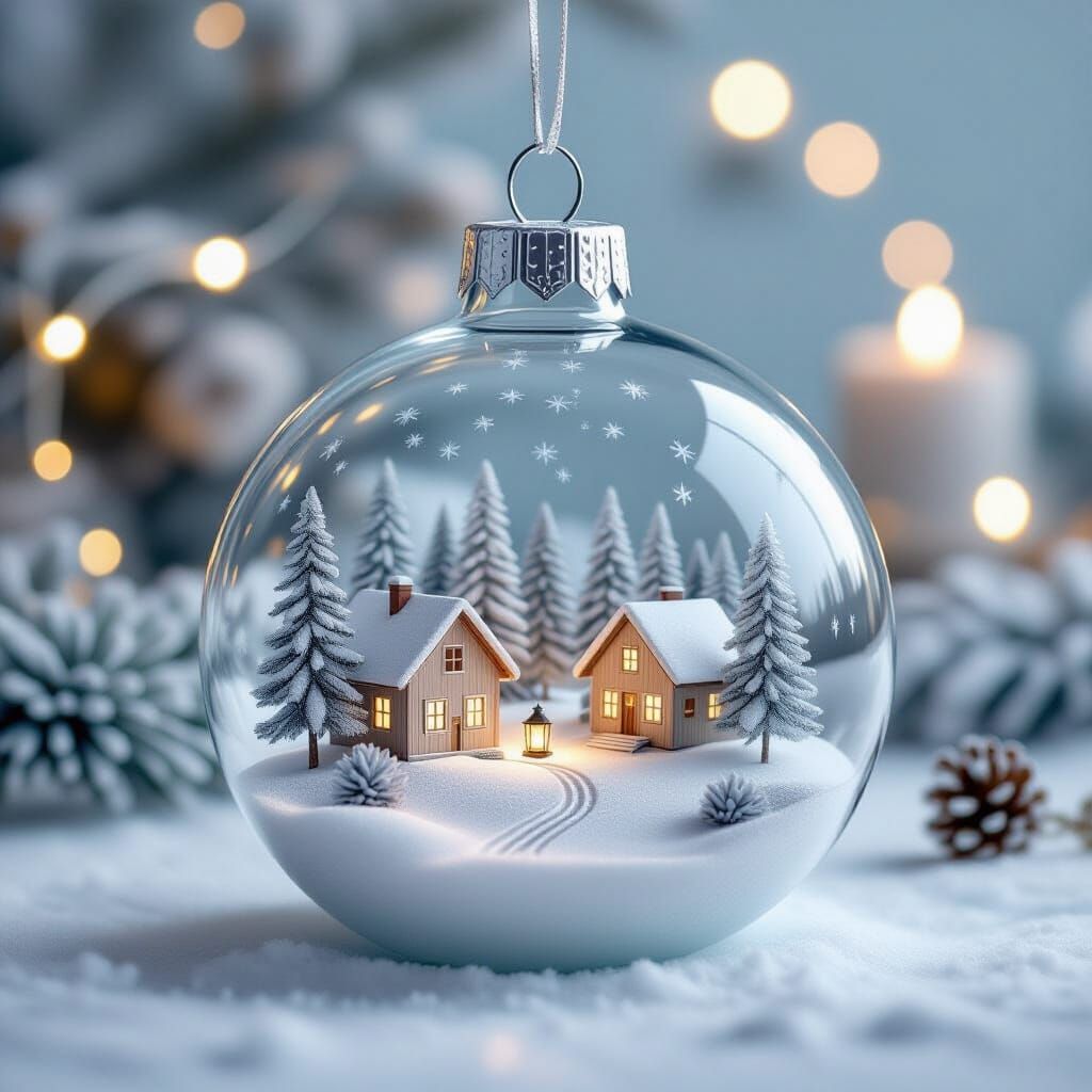 Elegant Nordic Christmas Bauble with Winter Village Scene