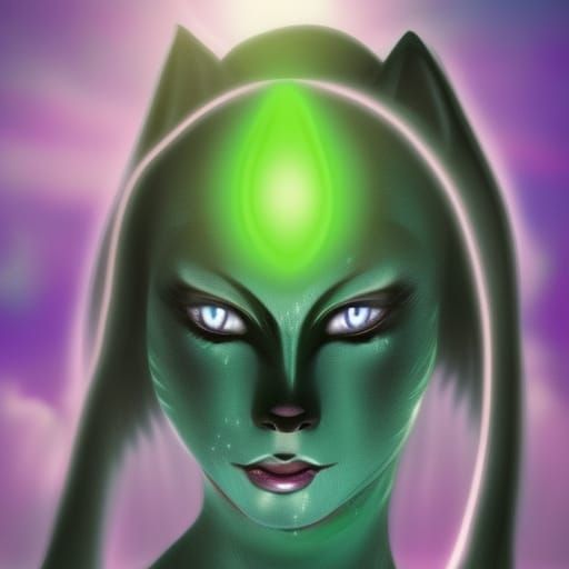Alien Cat-Woman with Glowing Eyes in Divine Light