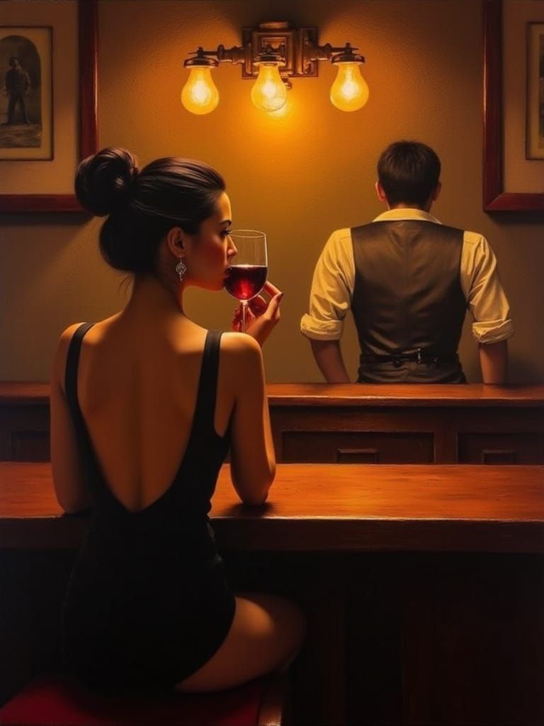 Surreal Bar Scene in a Mid-Century Modern Aesthetic