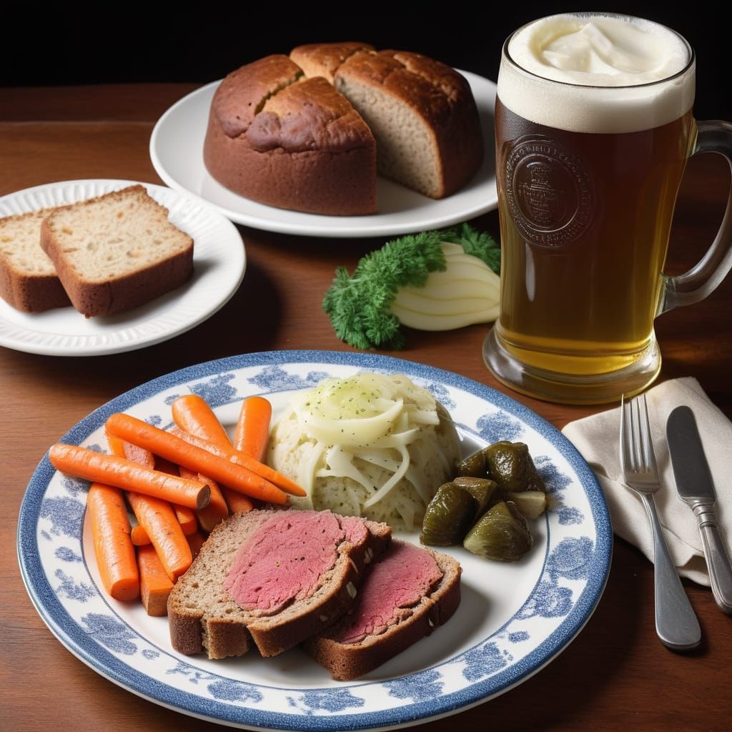 Traditional Irish Feast in Vibrant Watercolor Style