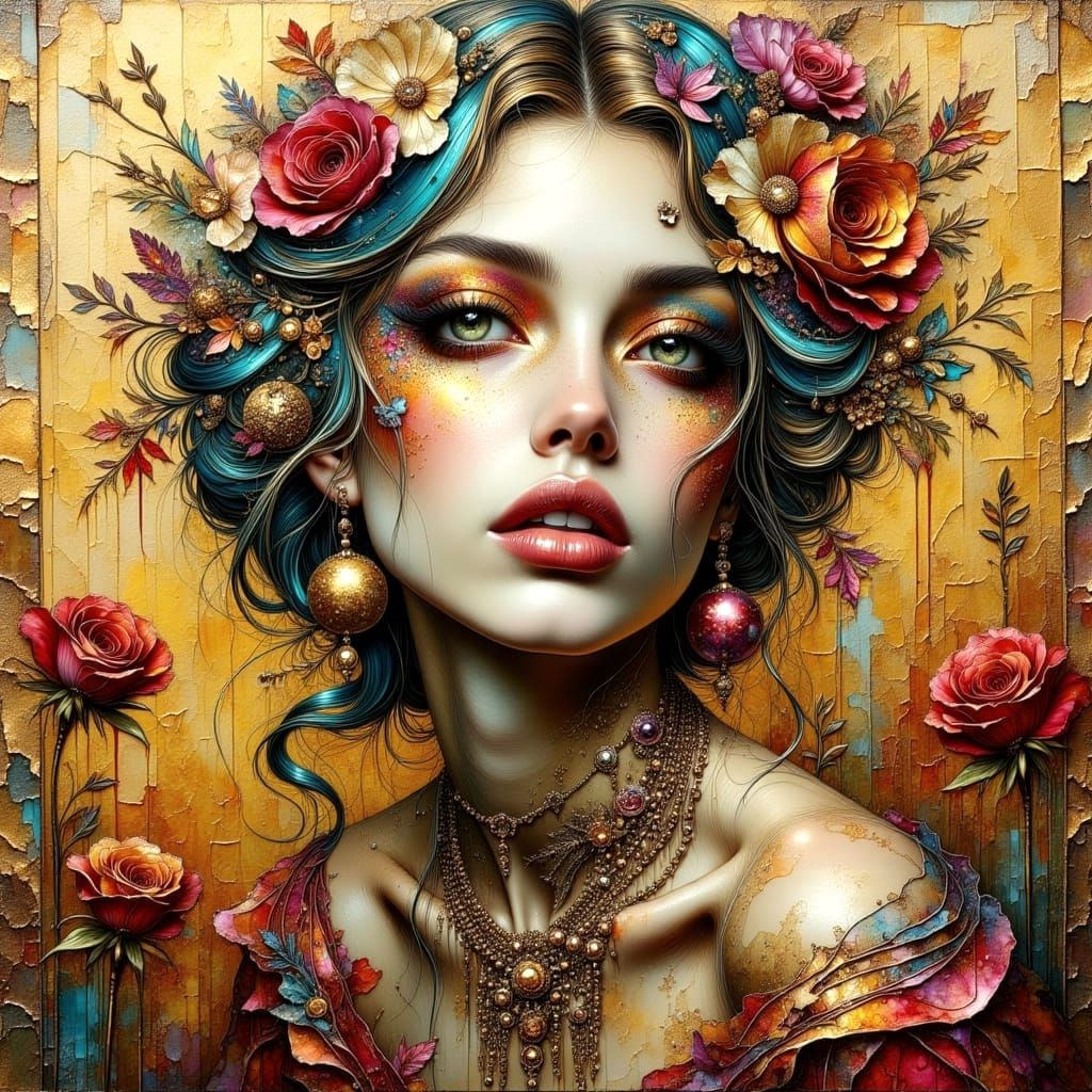 Soulful Gypsy Woman as Impasto Oil Painting