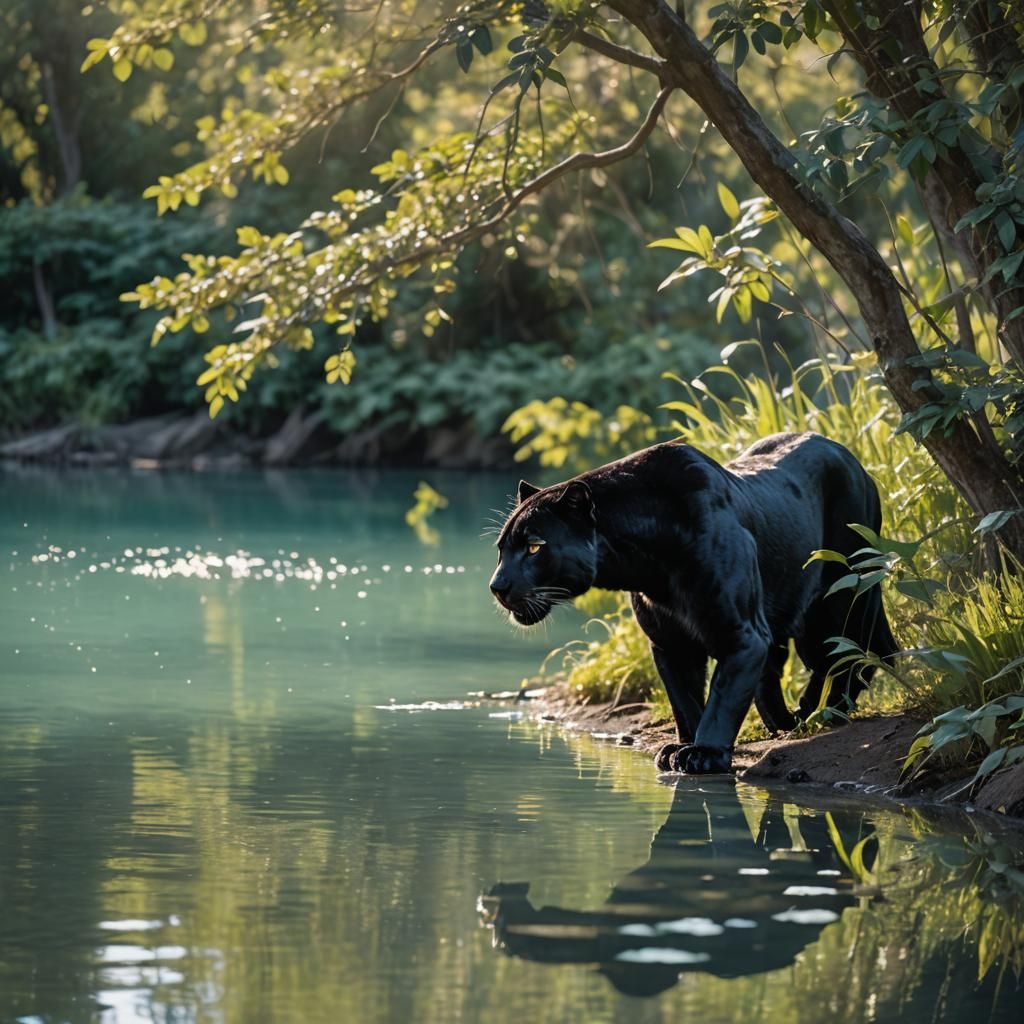 Black Panther by a Lake: Wildlife Photography