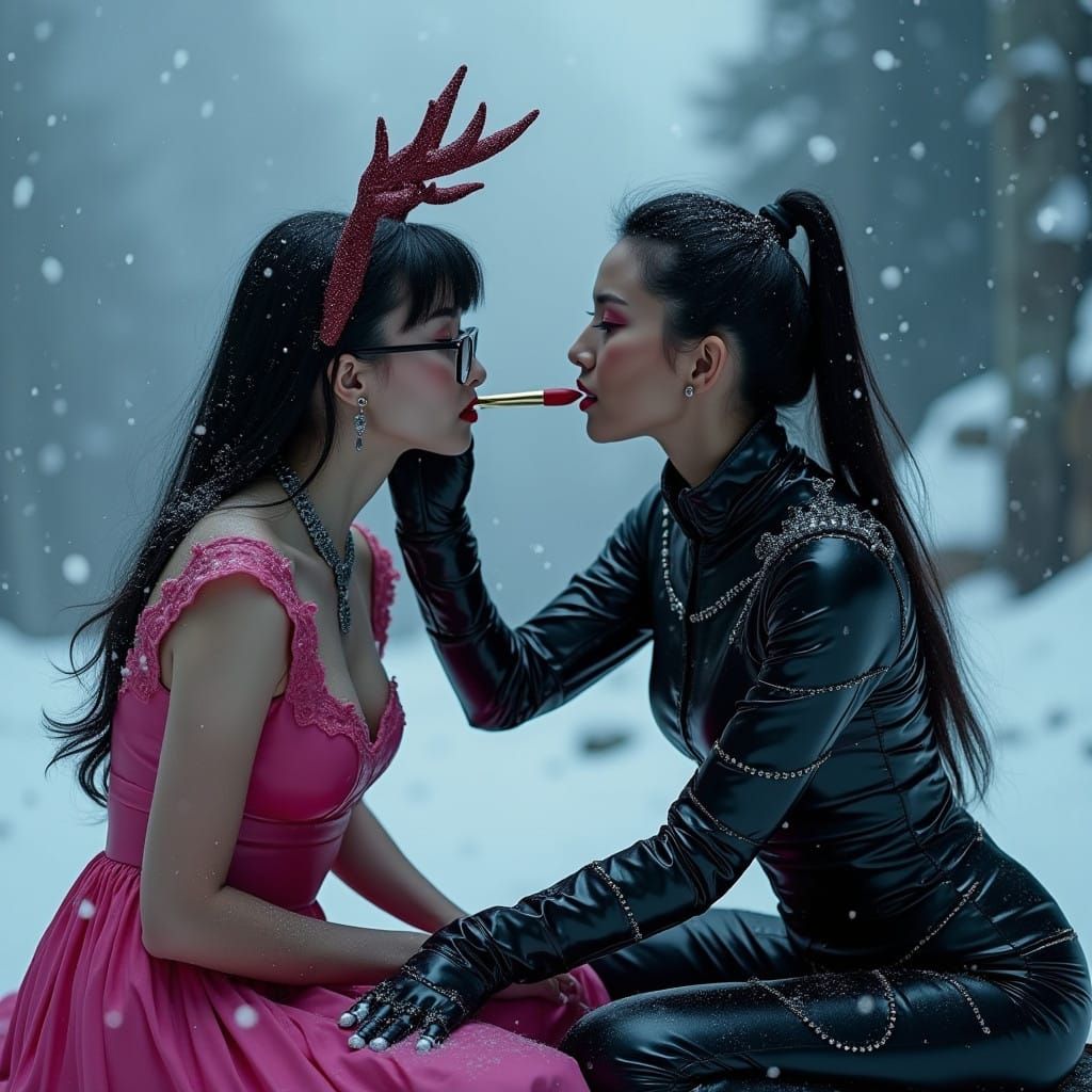 Sultry Guard Applies Crimson Lipstick to Kneeling Sissy Bimb...