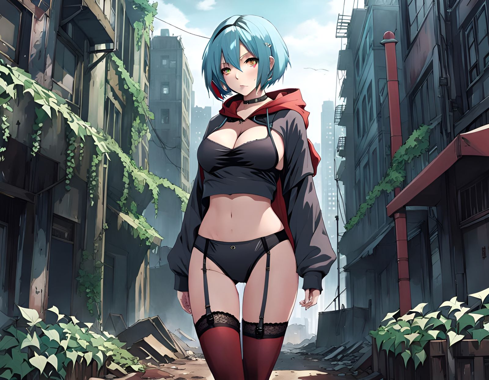 Anime Girl in Post-Apocalyptic Cityscape