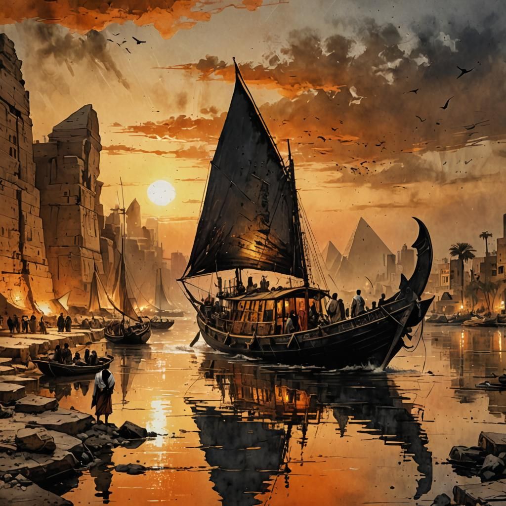Egyptian Harbor at Sunset in Duochromatic Splash Art