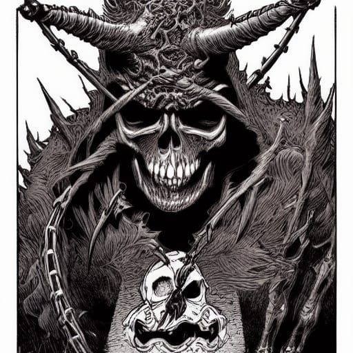 Bulky Skull Demon in Comic Book Art Style