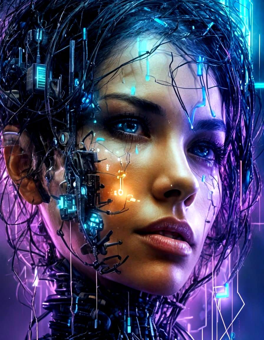 Cyborg Circuit Double Exposure Art