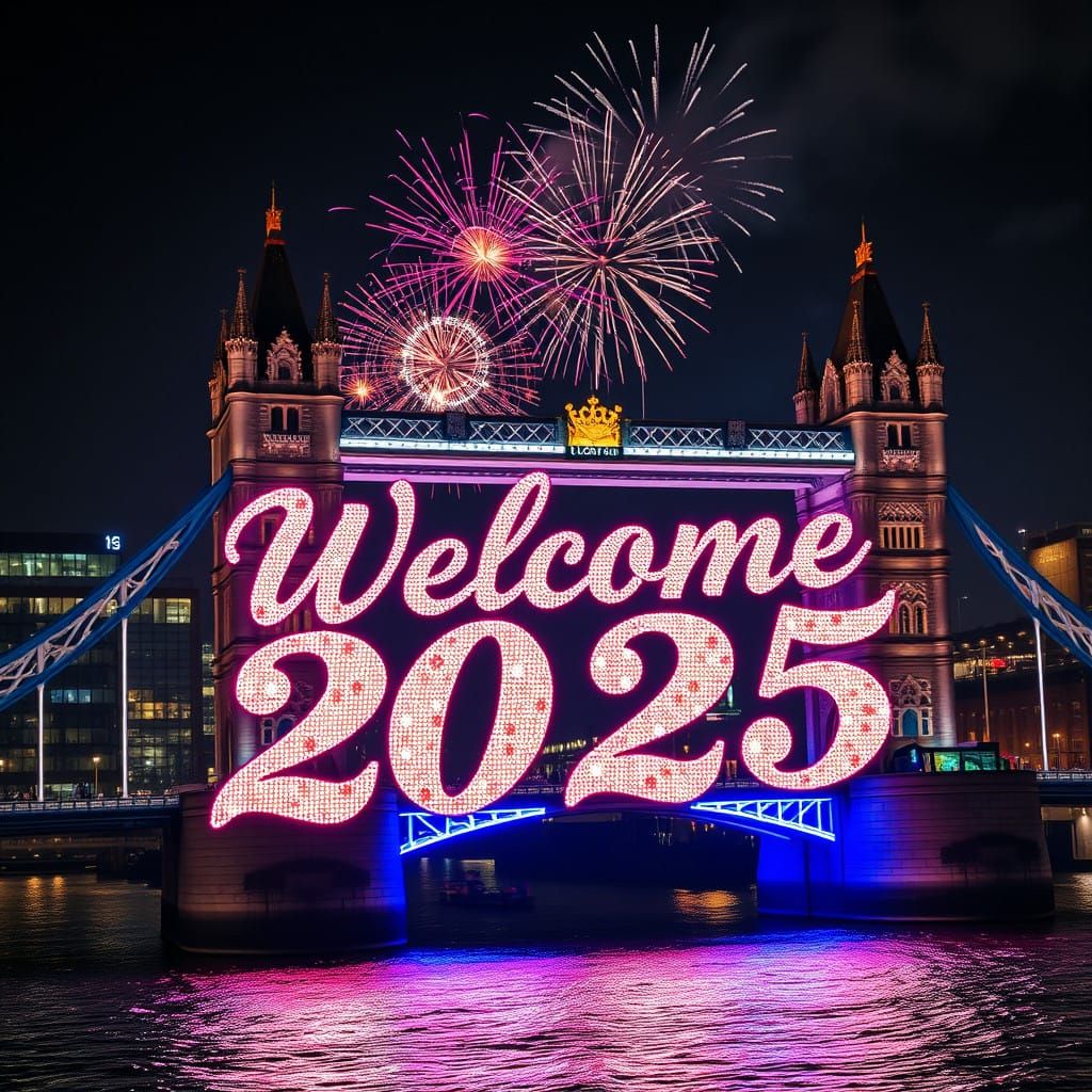 Futuristic London Bridge Celebrates New Year with Vibrant Fi...