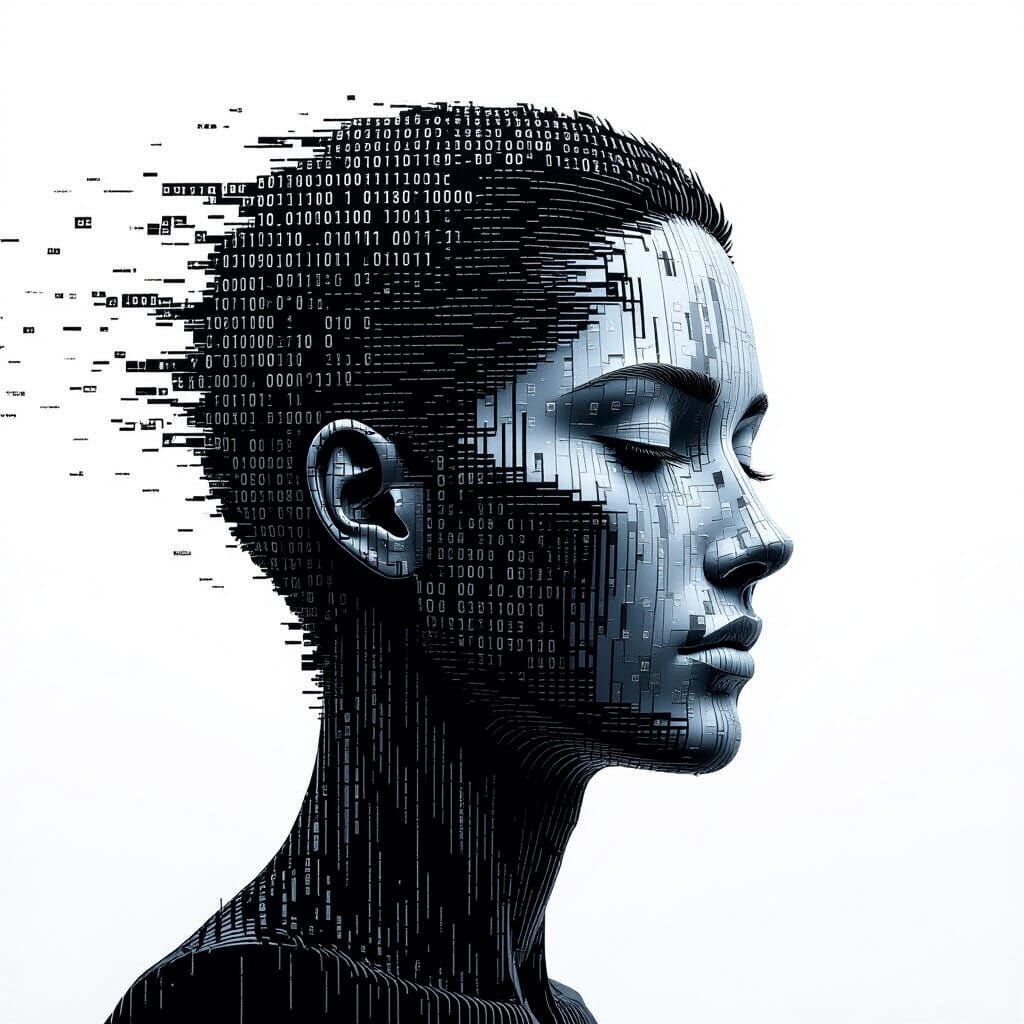 Abstract Human Face Made of Binary Code in Contemporary Comp...