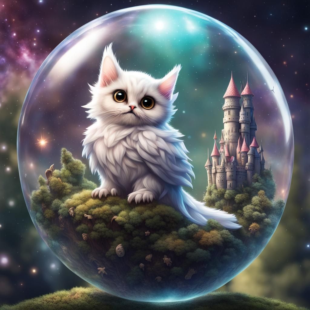 Surreal Owl Kitten Puppy in Space