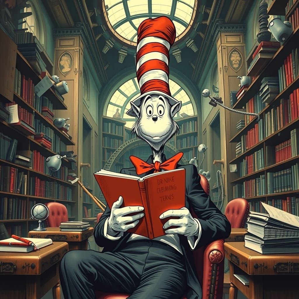 Dystopian Dr. Seuss Library in Ominous Style